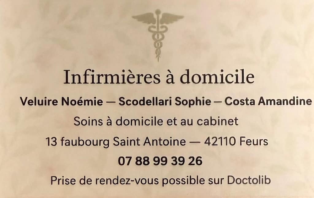 Cabinet Infirmier Noemie Veluire, Sophie Scodellari, Amandine Costa, Infirmier à Feurs